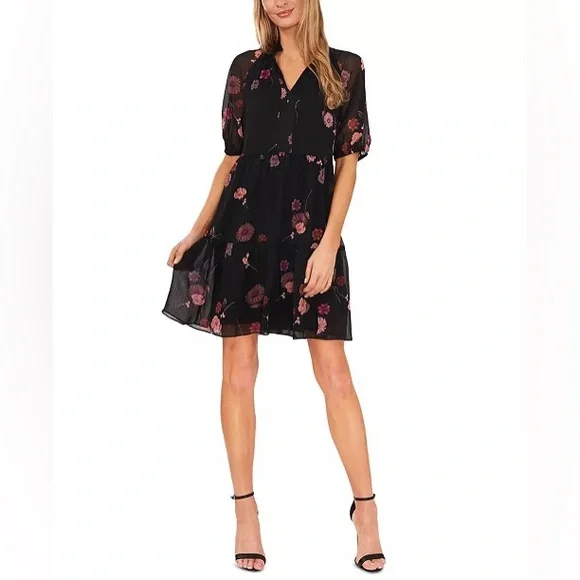cece short sleeve babydoll dress CeCe Plus Size Short Puff Sleeve Babydoll Dress